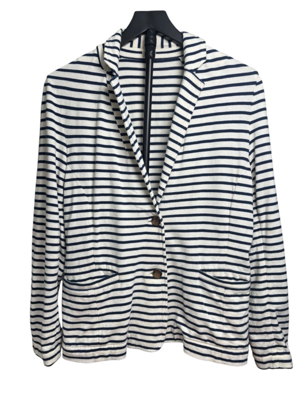 J. Crew Women’s L 100% Cotton Striped Navy & Off White Summer Blazer - Picture 3 of 8